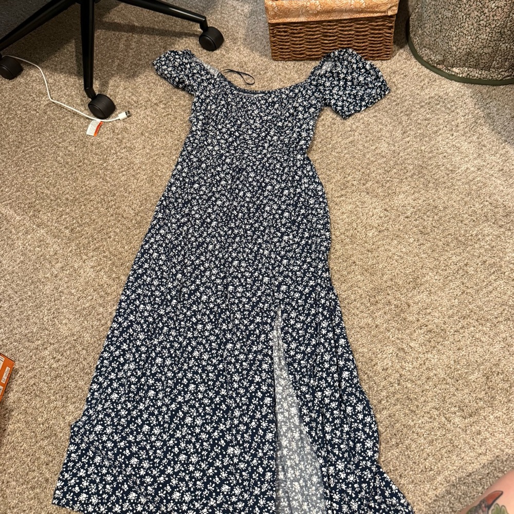 Hollister Navy Floral Dress with Front Slit